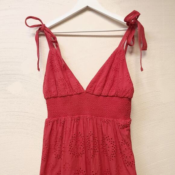 ALICE + OLIVIA Levine Smocked Waist Cotton  Linen Blend Midi Dress Size 10 Red​ - Picture 3 of 14